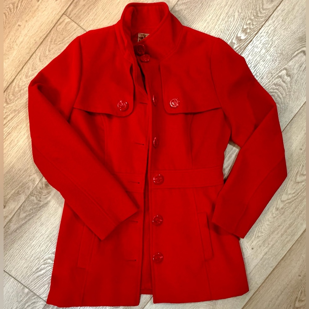 Mine Red Button Front Peacoat Jacket Size M